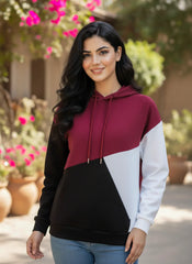Winter Maroon Black Hoodie For Women