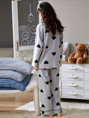 Grey Black Multi Heart Printed Night Suit