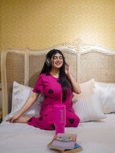 Pink Black Heart Printed PJs Set