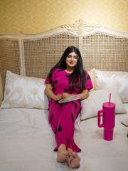 Pink Black Heart Printed PJs Set