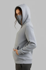 Winter Grey Balaclava Ninja Zipper Hoodie Jacket For Women