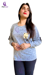 Gray Bear Printed Night Suit