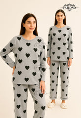 Grey Black Multi Heart Pjs Set