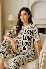 Drop Shoulder Love Pjs Set