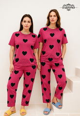 Pink Black Heart Pjs Set