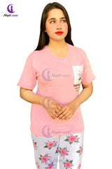 Pink Pocket Printed Night Suit
