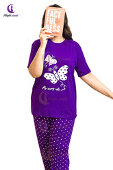 Purple Butterfly Printed Night Suit