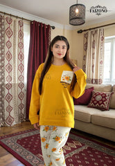 Winter Fleece Yellow Pocket Printed Night Suit