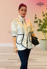 Long Sleeve Contrast Trim Coat With Shawl