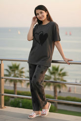 Dark Grey Heart PJs Set