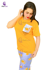 Yellow Pocket Printed Night Suit