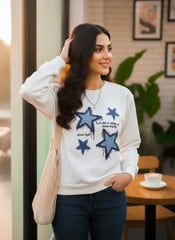 Winter Stars Printed White Sweatshirt