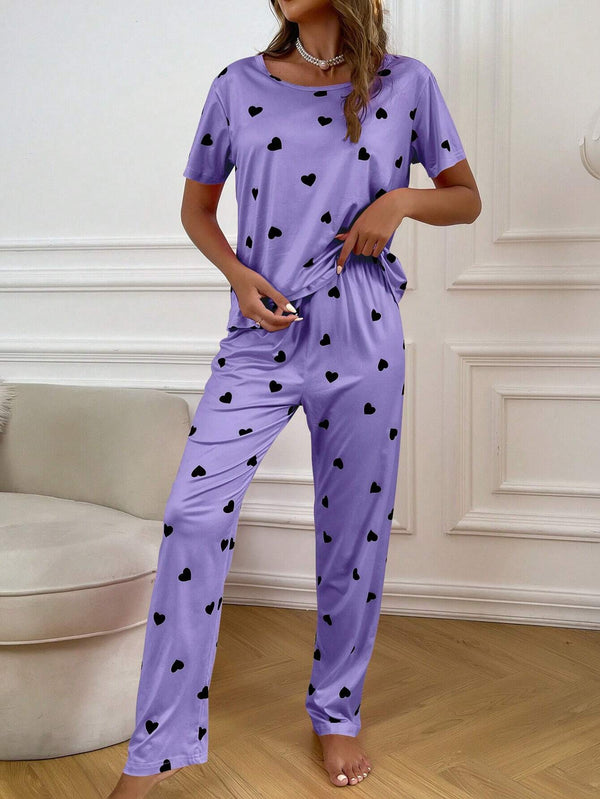 Purple Black Multi Heart PJs Set