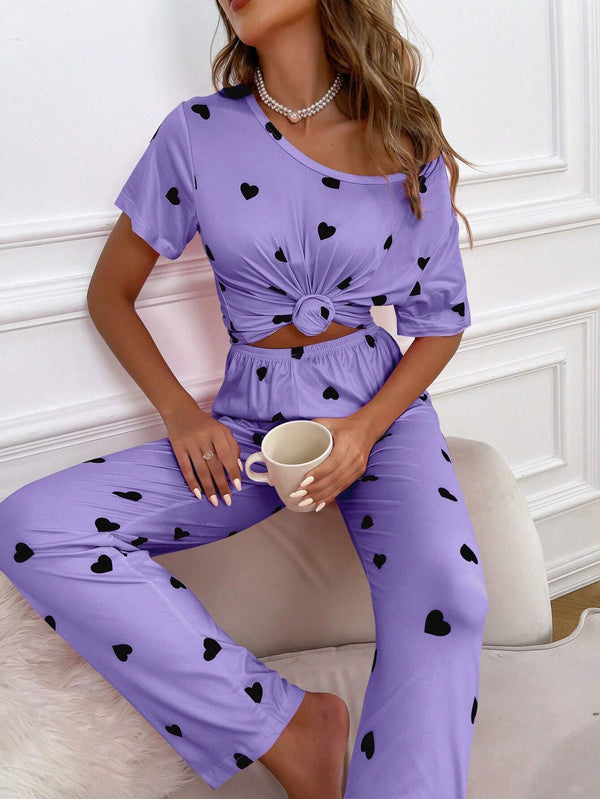 Purple Black Multi Heart PJs Set