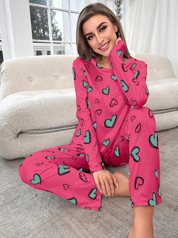 Heart Pattern PJs Set