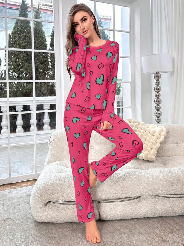 Heart Pattern PJs Set