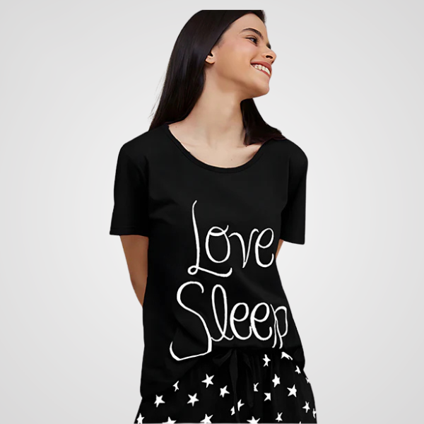 Black Love Sleep Printed Night Suit