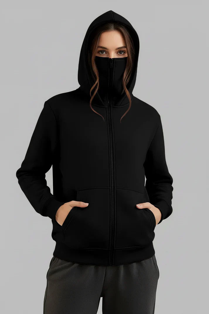 Winter Balaclava Ninja Zipper Hoodie Jacket For Women