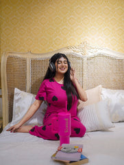 Pink Black Heart Printed PJs Set