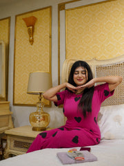 Pink Black Heart Printed PJs Set