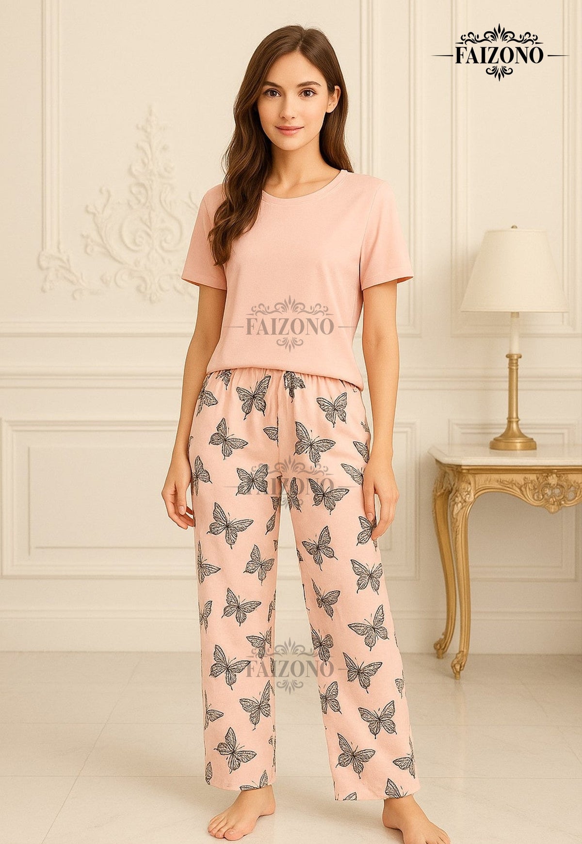 Baby Pink With Butterfly Pjs Set