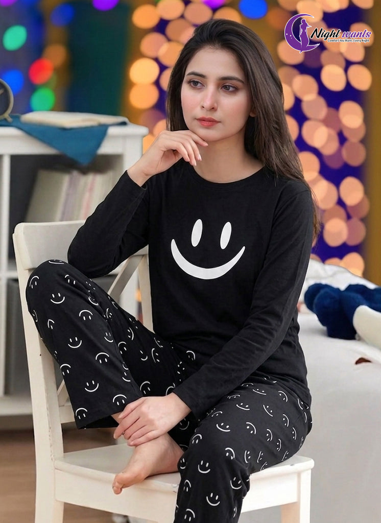 Black Smiley Mood PJs Set