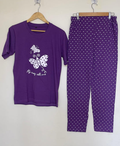 Purple Butterfly Printed Night Suit