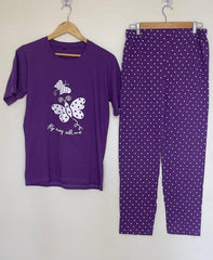 Purple Butterfly Printed Night Suit