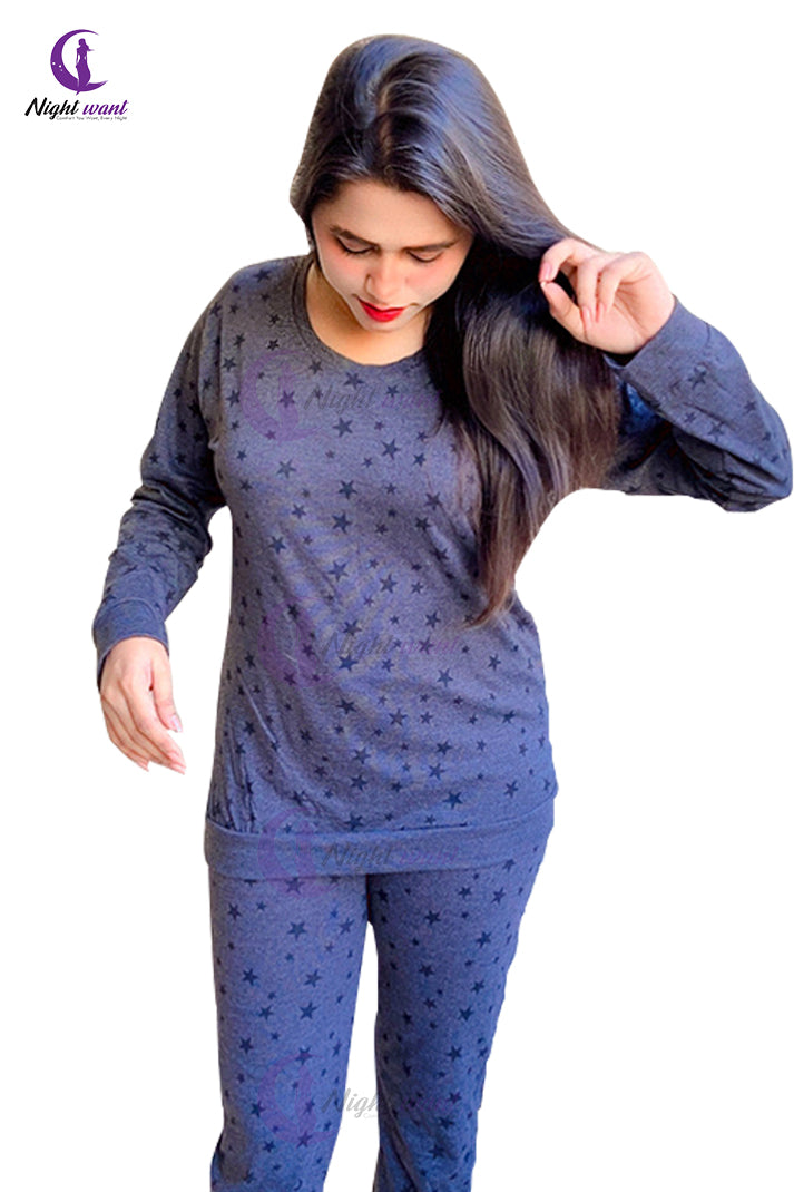 Charcol Star Printed Night Suit