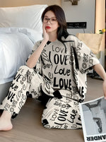 Drop Shoulder Love Printed Night Suit
