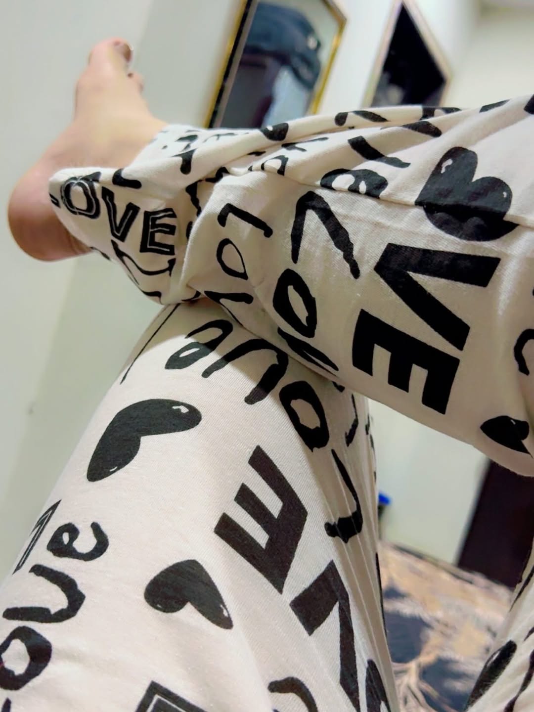 Drop Shoulder Love Pjs Set