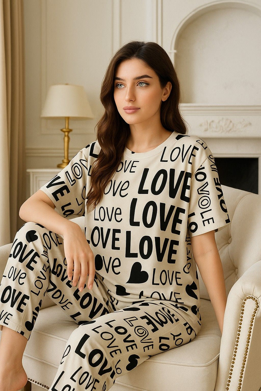 Drop Shoulder Love Pjs Set