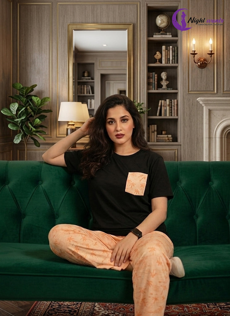 Midnight Peach Palm PJs Set