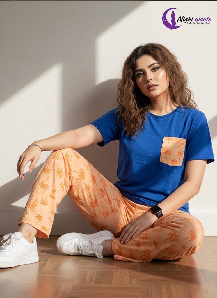 Navy Sunset Palm PJs Set