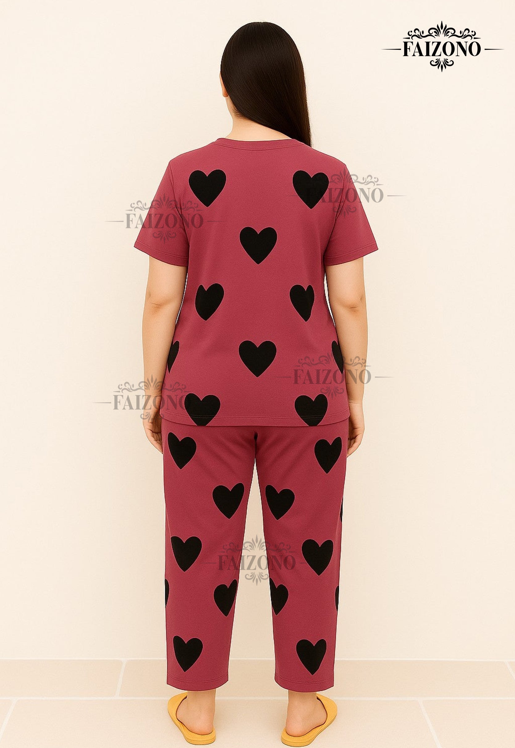 Pink Black Heart Pjs Set