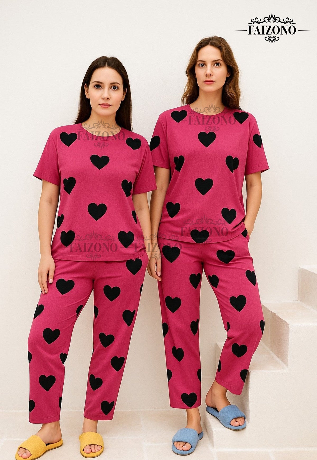 Pink Black Heart Pjs Set