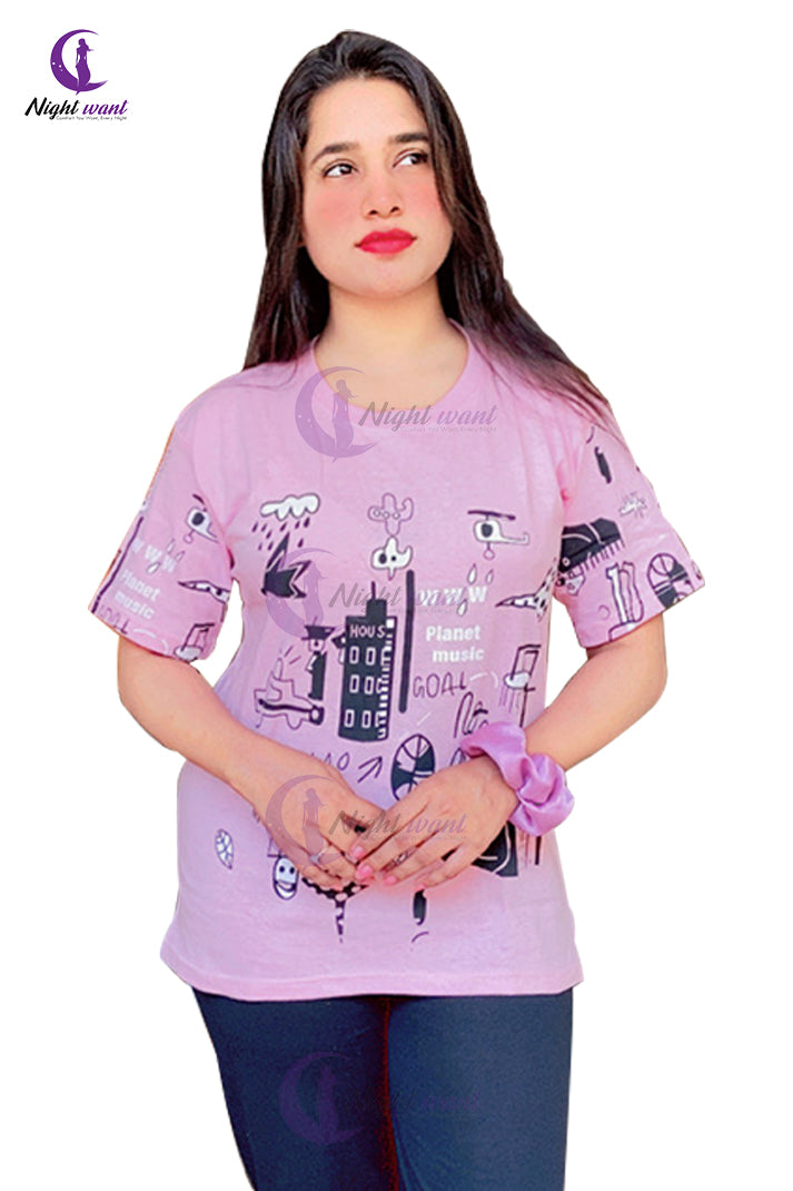 Purple Funcky Printed Night Suit