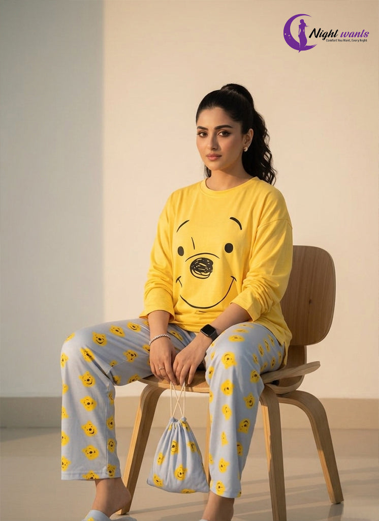 Yellow winnie The Pooh Printed PJs Set