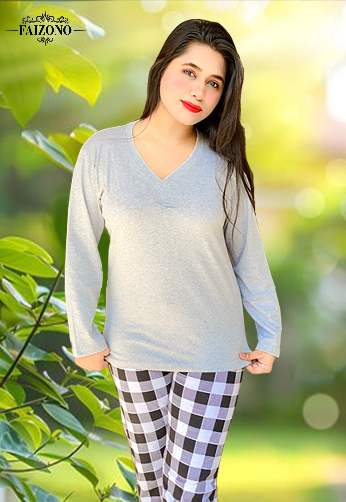 Grey V-Neck PJs Set