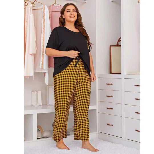 Yellow and Black Check Pocket PJs Set