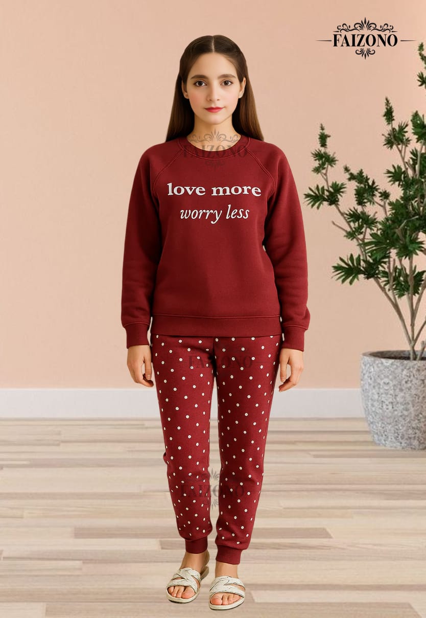 Winter Fleece Love More Printed Night Suit