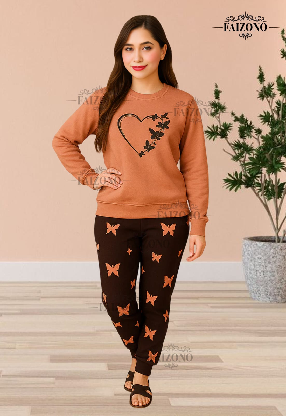 Winter Fleece Heart and Butterfly Night Suit