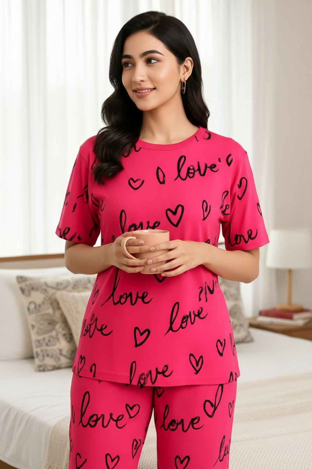 Love Heart Printed PJs Set