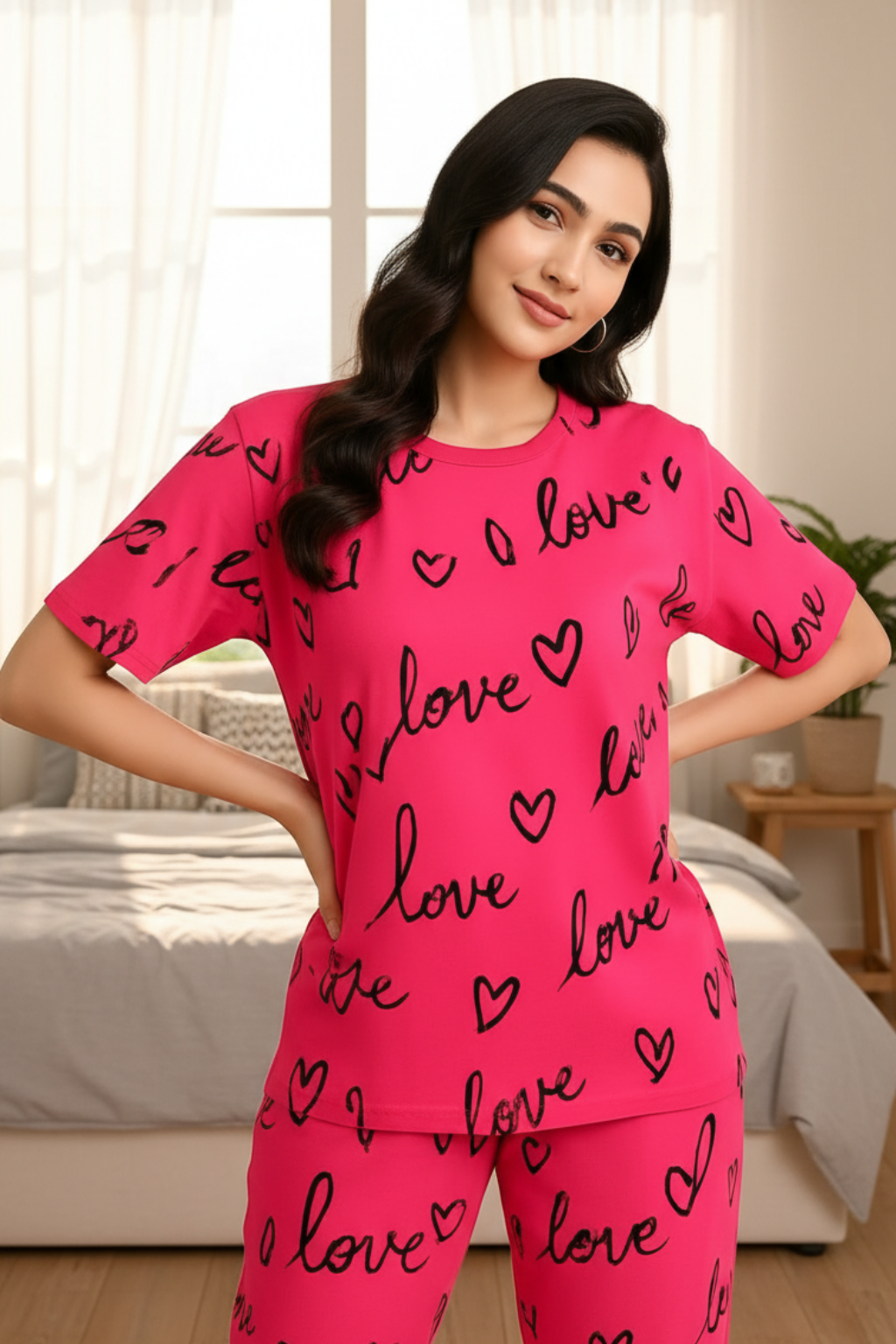 Love Heart Printed PJs Set