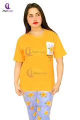 Yellow Pocket Printed Night Suit