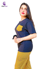 Yellow Check Pocket Printed Night Suit