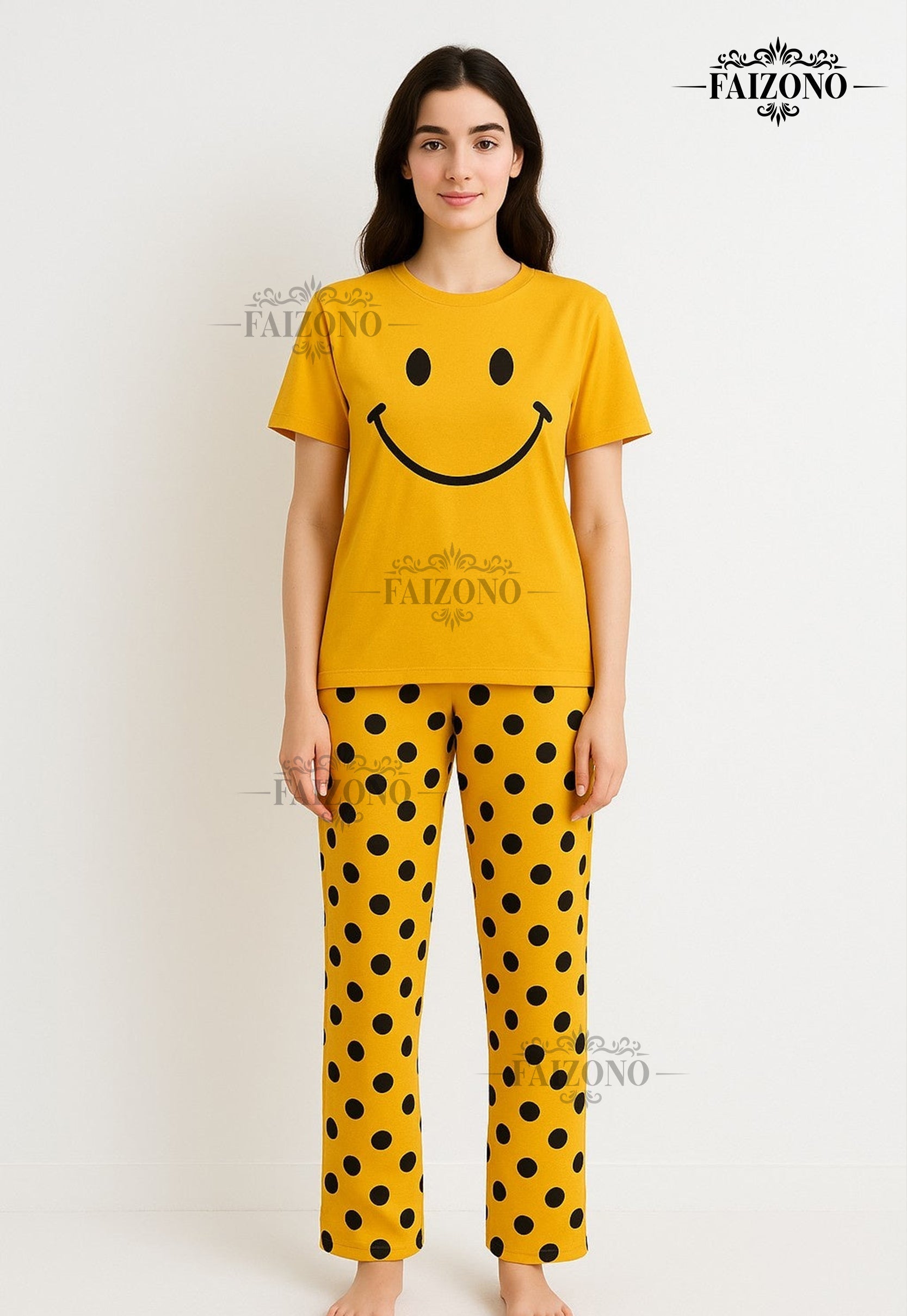 Yellow Smiley PJs Set