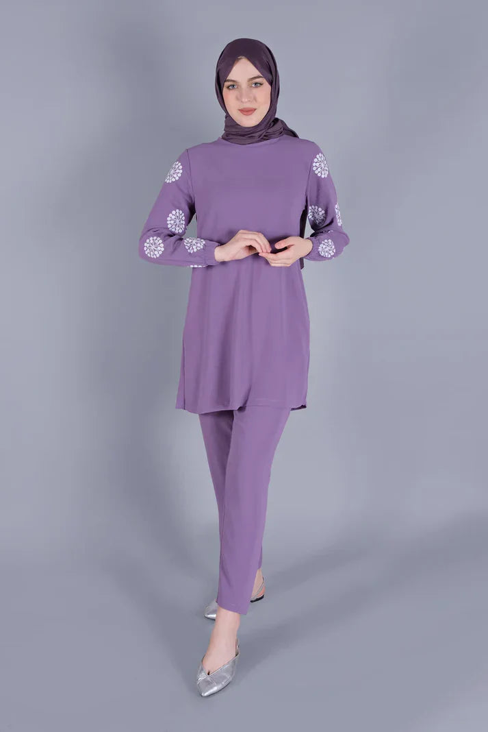 Winter Flower Printed Long Sleeves 2 PC Co-Ord Set