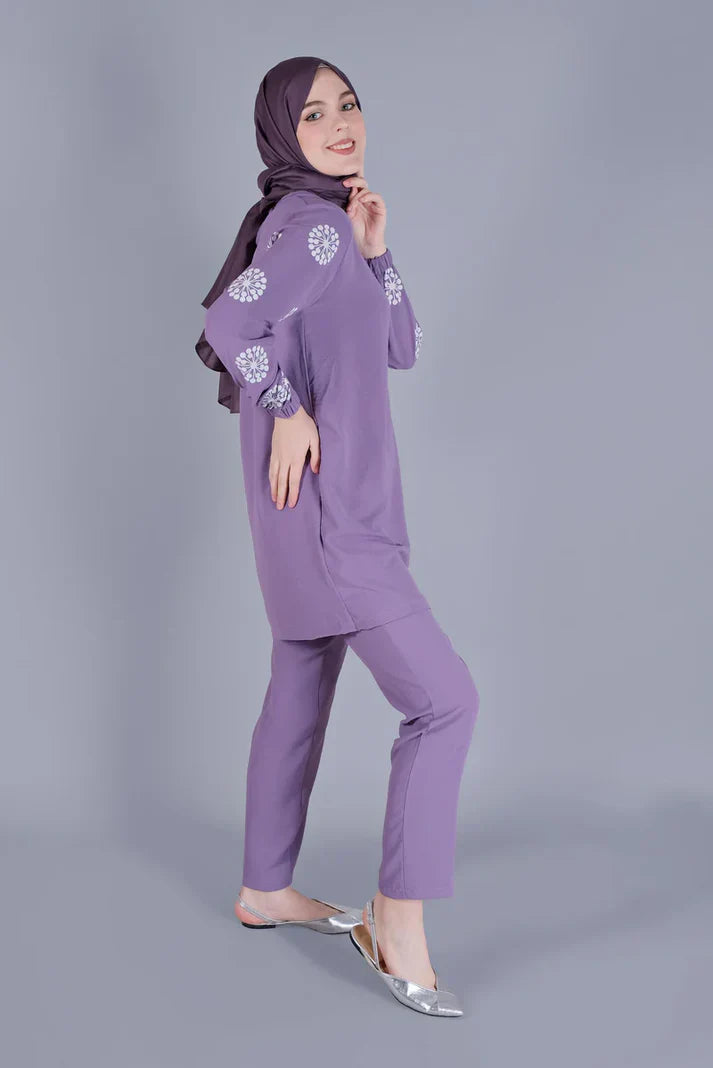 Winter Flower Printed Long Sleeves 2 PC Co-Ord Set