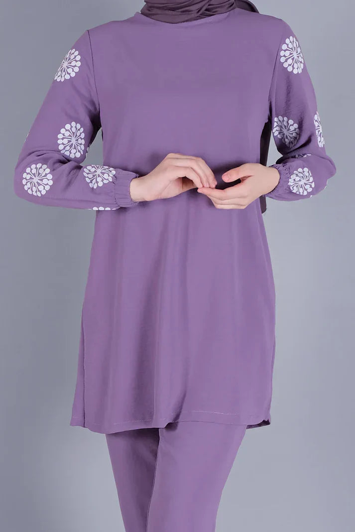 Winter Flower Printed Long Sleeves 2 PC Co-Ord Set